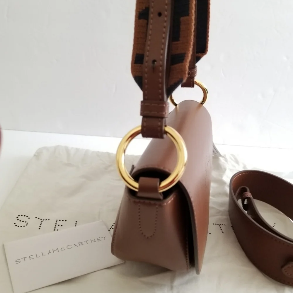 Stella McCartney Brown Logo Saddle Flap Shoulder Bag - Picture 7 of 12